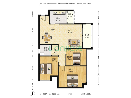 朝阳兴苑 3室1厅1卫 95平方