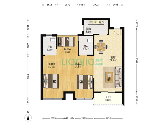 中量畅享幸福里 3室1厅2卫 92平方