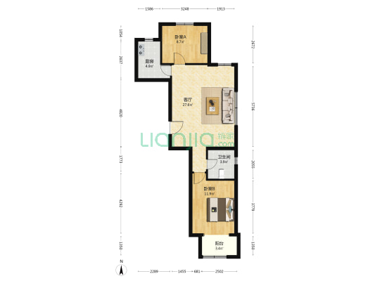 龙冠冠华苑棠棣园 2室1厅1卫 89平方