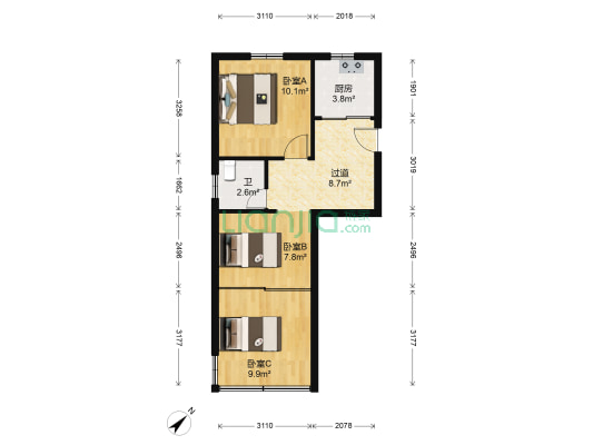佳木斯路208弄 3室0厅1卫 52平方