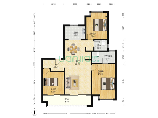 印宸府 3室1厅2卫 112平方