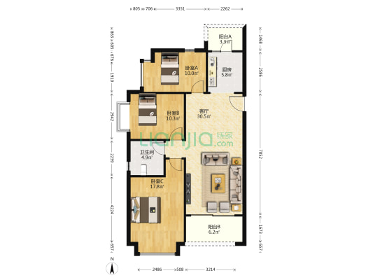 开封恒大文化旅游城 3室1厅1卫 116平方