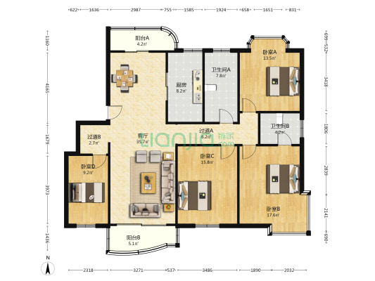 老县中小区 4室1厅2卫 157平方
