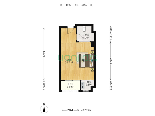 顺盈国际公寓 1室0厅1卫 44平方