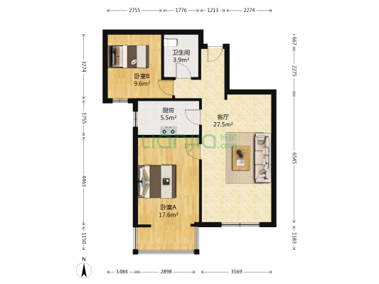 丽景名苑 2室1厅1卫 90平方