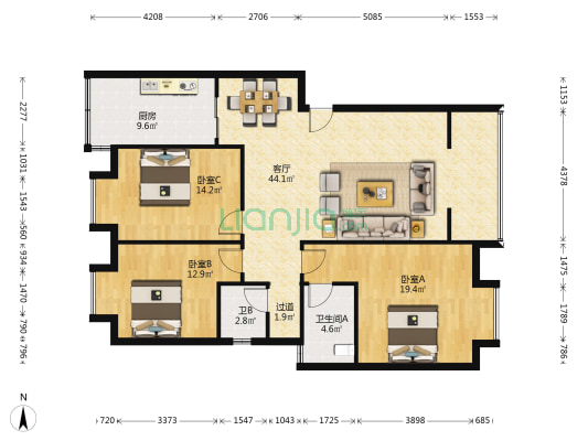 新民苑 3室1厅2卫 120平方
