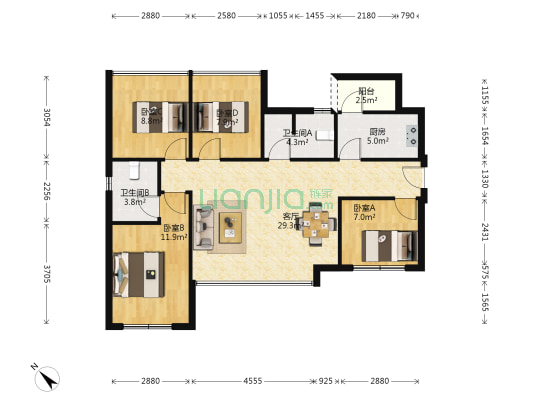龙光君悦华庭一期 4室1厅2卫 93平方