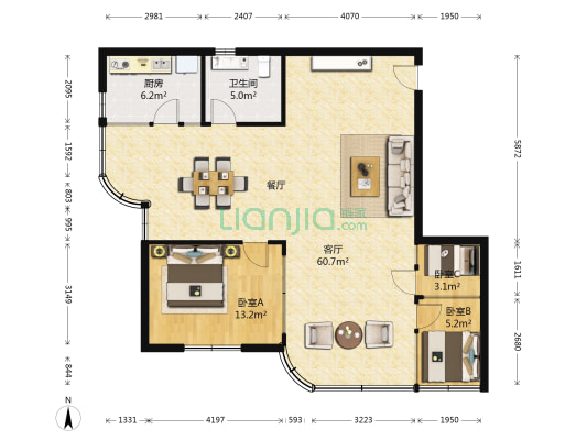 宝江大厦 3室1厅1卫 132平方