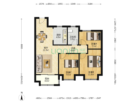 禹洲林海天城 3室1厅1卫 89平方