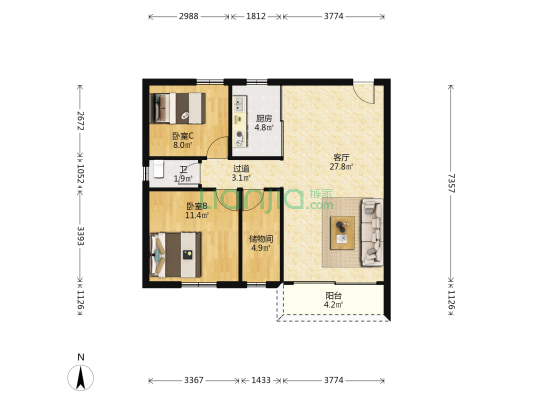 继业楼生活小区 2室1厅1卫 88平方