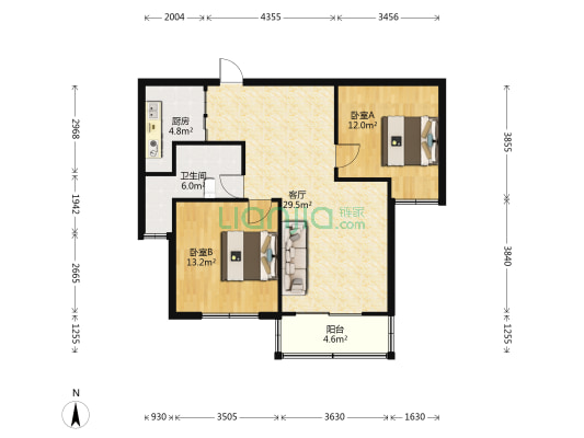 南海丽景 2室1厅1卫 90平方