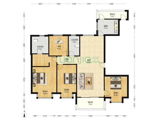 珺睿澜庭 4室1厅2卫 170平方