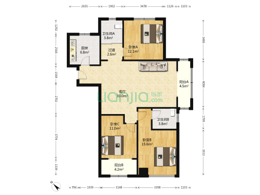 影都商汇 3室1厅2卫 121平方