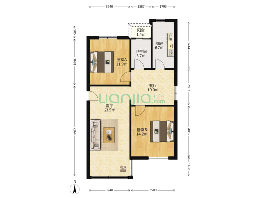 南江路 2室2厅1卫 82平方
