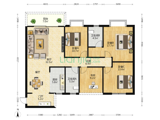 南宁市安泰小区 4室1厅2卫 143平方
