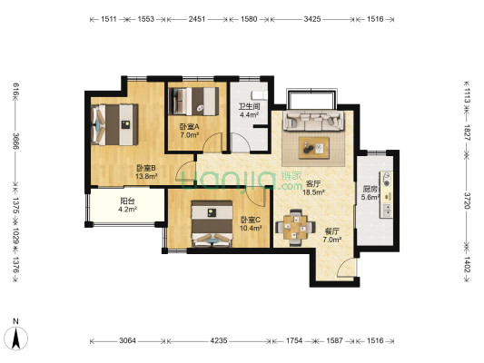 正嘉馨居 3室2厅1卫 98平方