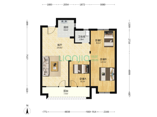 万科壹都会 3室1厅1卫 102平方