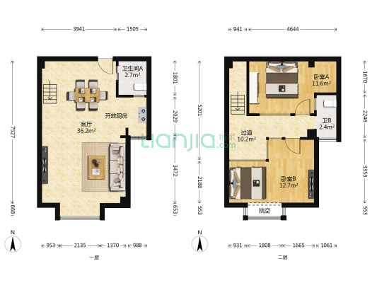 联泰香域中央B区 2室1厅2卫 50平方