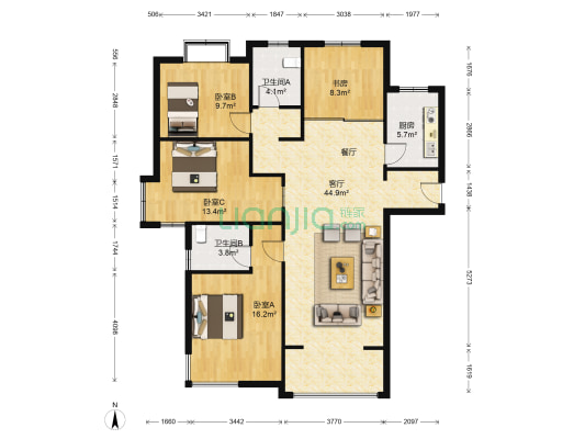 月星公馆 4室1厅2卫 145平方