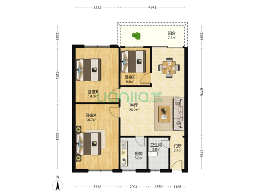 果园东 3室1厅1卫 92平方