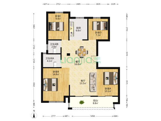 交投祥生·锦渔别院 4室2厅2卫 115平方