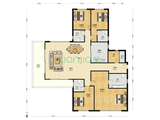 国贸天琴湾 4室1厅5卫 268平方