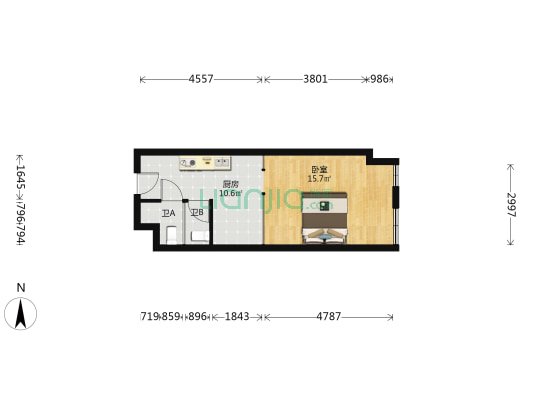 宇成朝阳广场 1室0厅2卫 46平方
