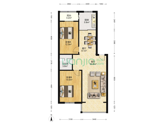 恒泰馨居 2室2厅1卫 98平方