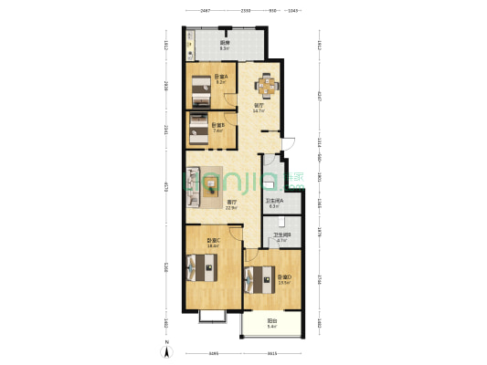 儿童医院宿舍 4室2厅2卫 144平方