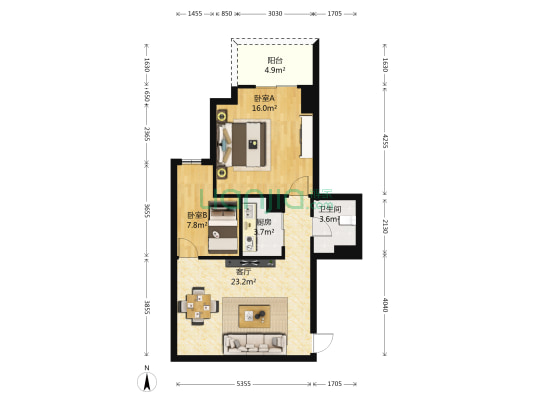 华贸大厦 2室1厅1卫 71平方