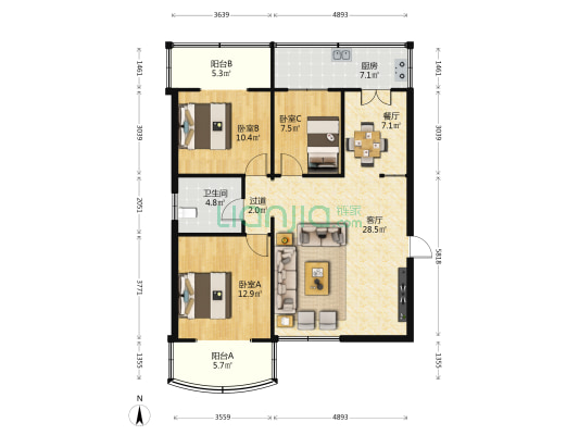 山西省高级人民法院晋祠路小区 3室2厅1卫 125平方