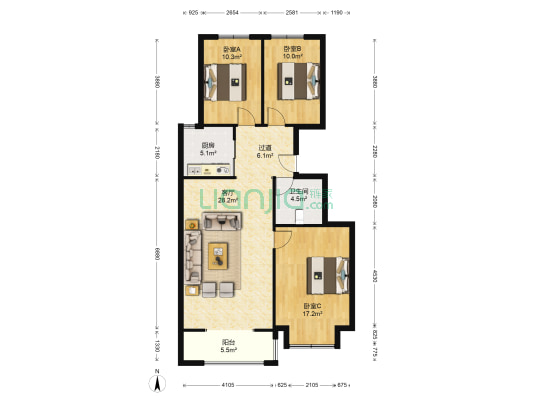 龙华名苑 3室1厅1卫 110平方