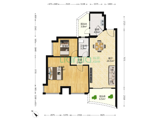 世纪新城一期B区 2室1厅1卫 89平方