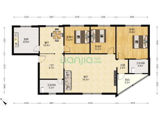商业街西段206号 3室2厅2卫 144平方