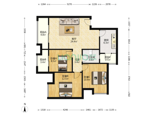 天星康韵二期 3室1厅1卫 112平方