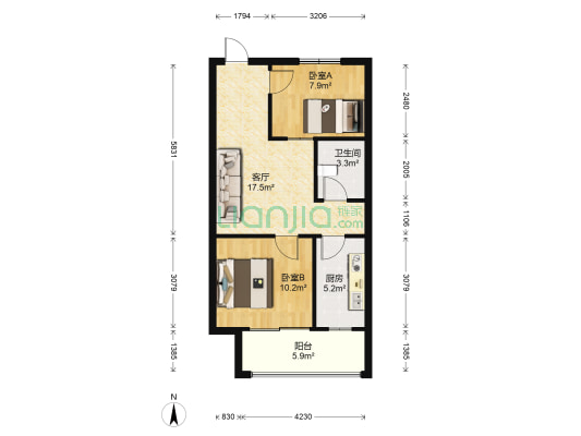 三和·紫东苑 2室1厅1卫 67平方