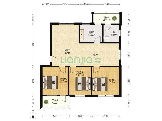 广商宿舍 3室1厅1卫 95平方