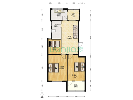 百货公司宿舍楼 3室2厅1卫 93平方