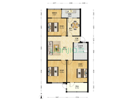 展览路3号院 3室2厅1卫 99平方