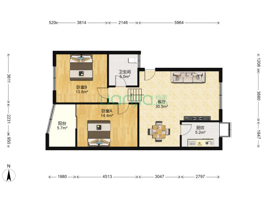 景泰公寓 2室1厅1卫 96平方