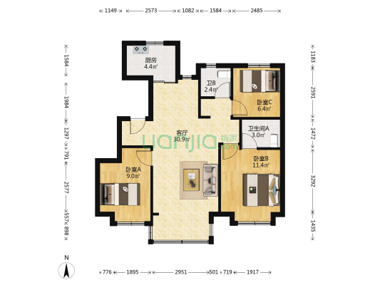 中建壹方九里锦澜华庭 3室1厅2卫 95平方