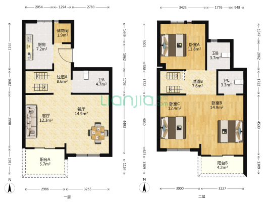 大树水月轩 3室2厅3卫 139平方