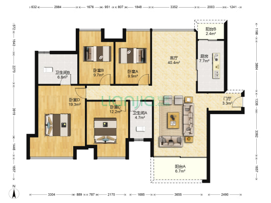 融创熙园 4室1厅2卫 126平方