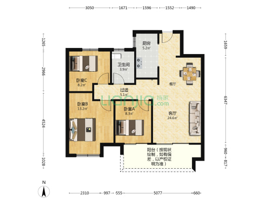 美的悦岚山西区 3室1厅1卫 100平方
