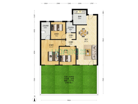 玖峯悦 3室1厅2卫 103平方