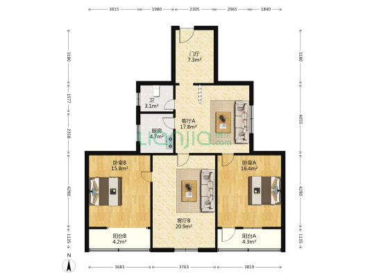西后街2号院 2室2厅1卫 91平方