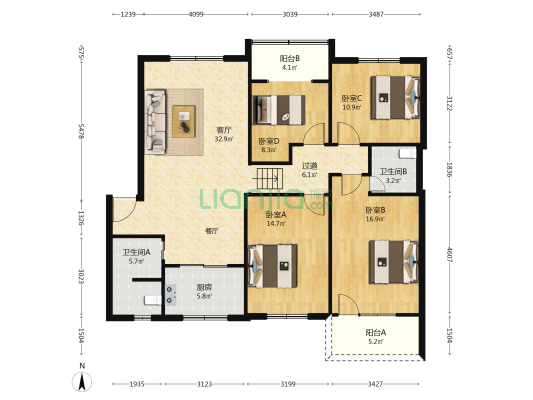 蚕种厂家属区 4室1厅2卫 123平方