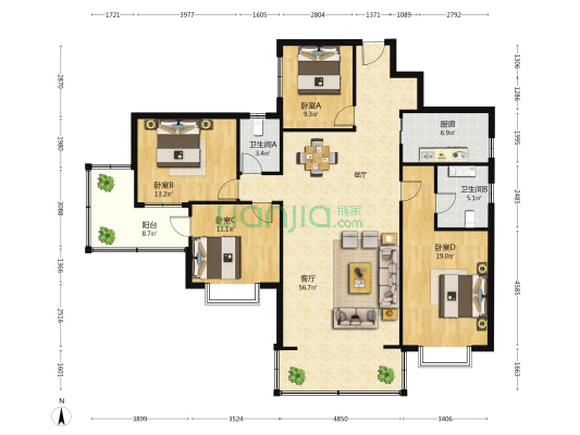 新阳100 4室1厅2卫 164平方
