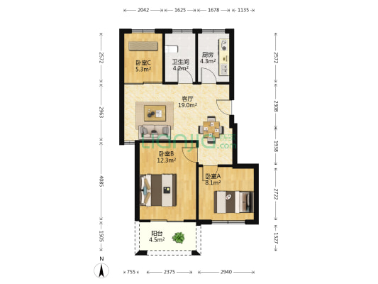 桃源五邨 3室1厅1卫 79平方