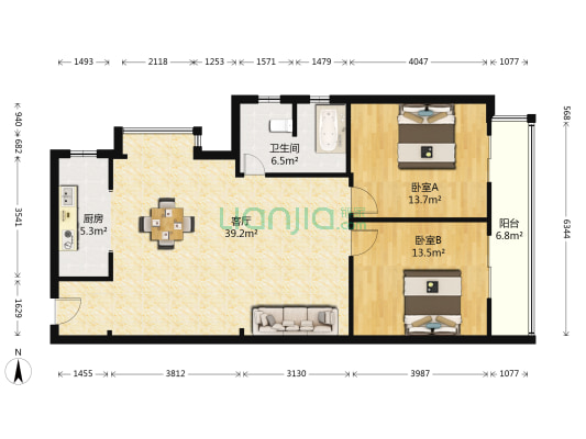 香利国庭 2室1厅1卫 110平方